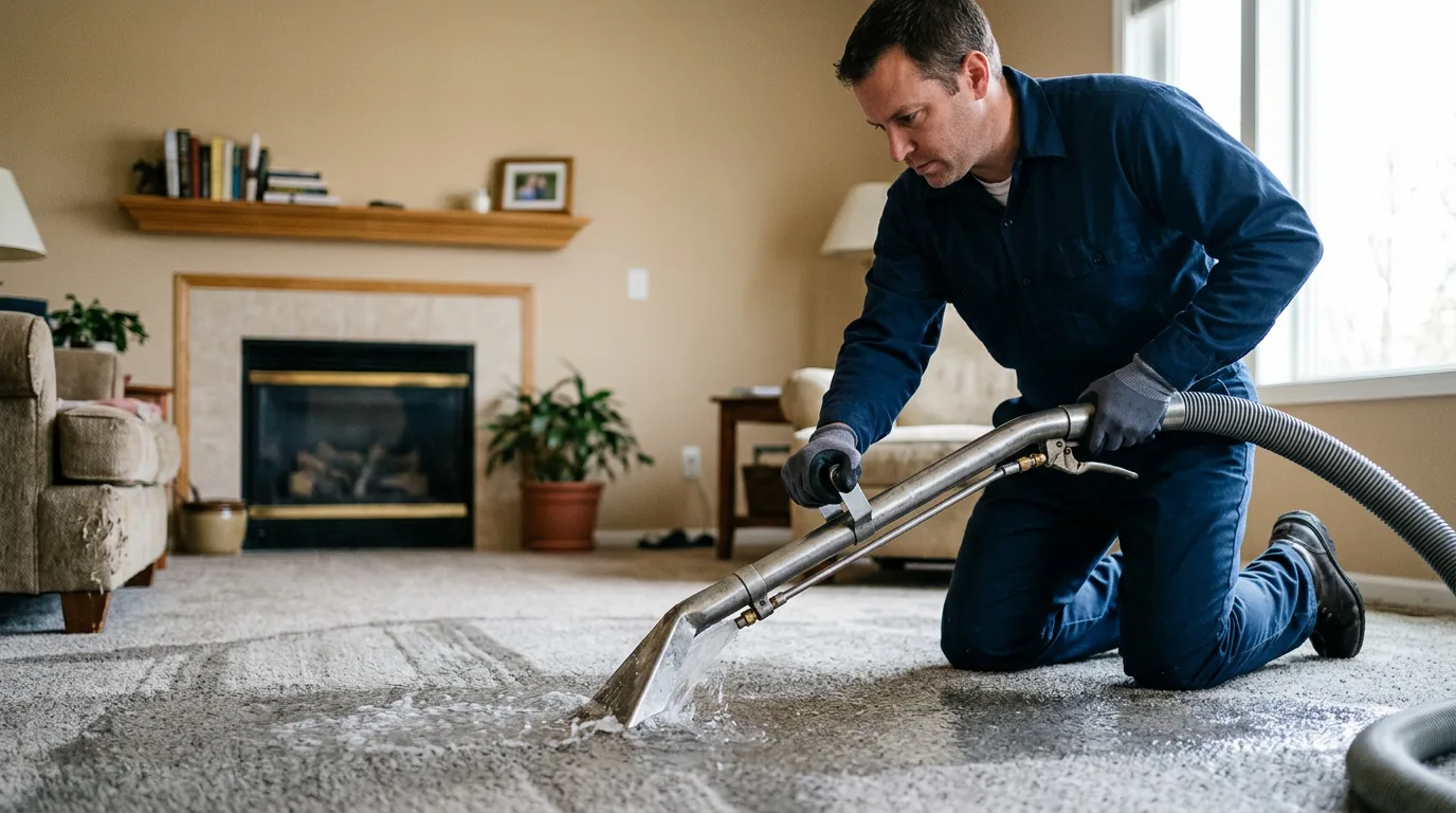 Water damage restoration technician working near Clearwater, KS